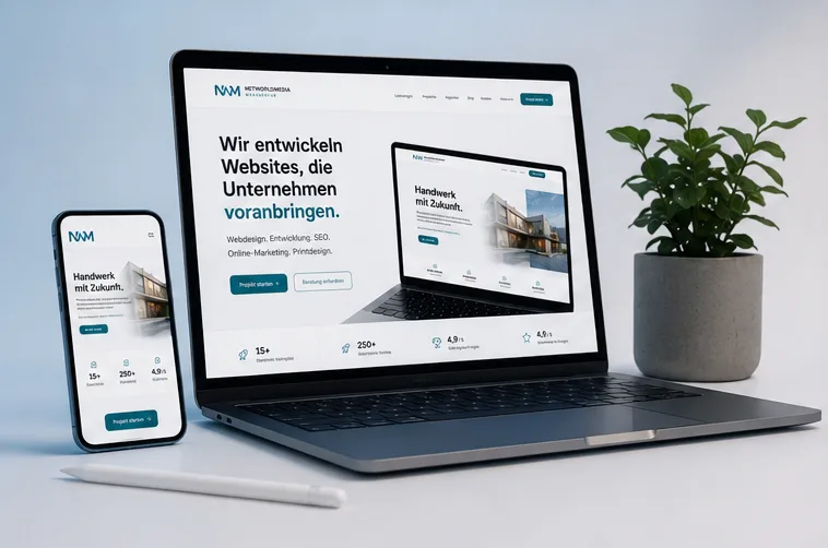 Helle Website-Ansicht auf einem Laptop