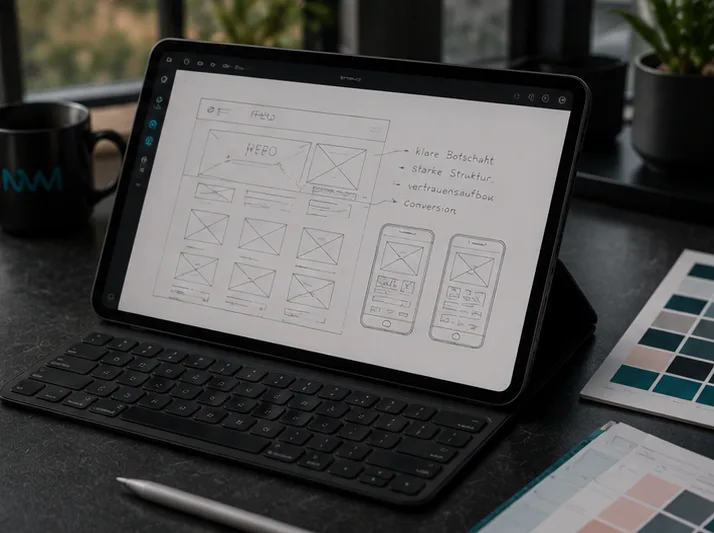 Wireframe auf dem Tablet: Planung einer individuellen Weboberfläche
