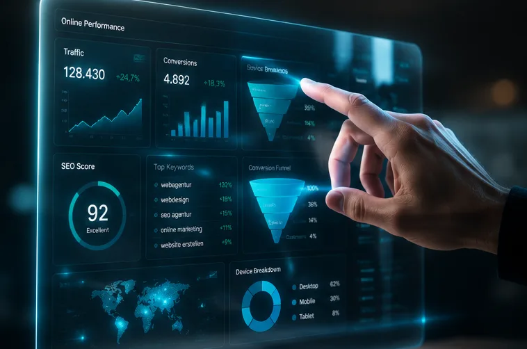 Marketing-Kennzahlen auf einem Dashboard