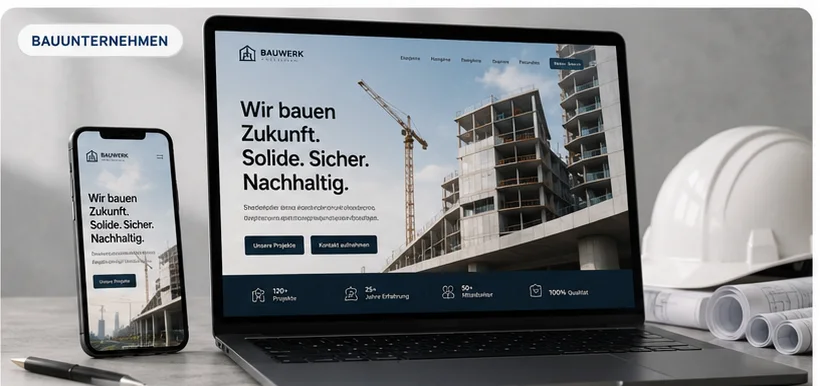 Website der Bauwerk GmbH mit Baustellen-Motiv