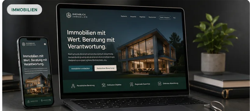 Website von Rheinblick Immobilien mit Objektdarstellung