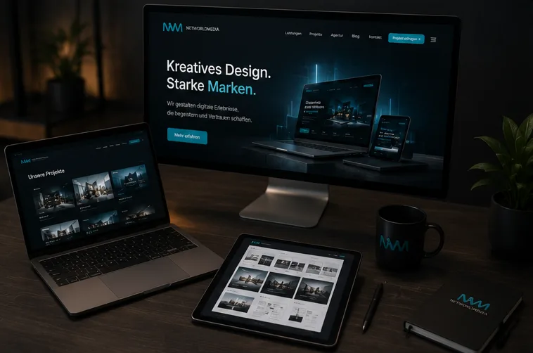 Eine Website in responsiver Darstellung auf Laptop und Tablet