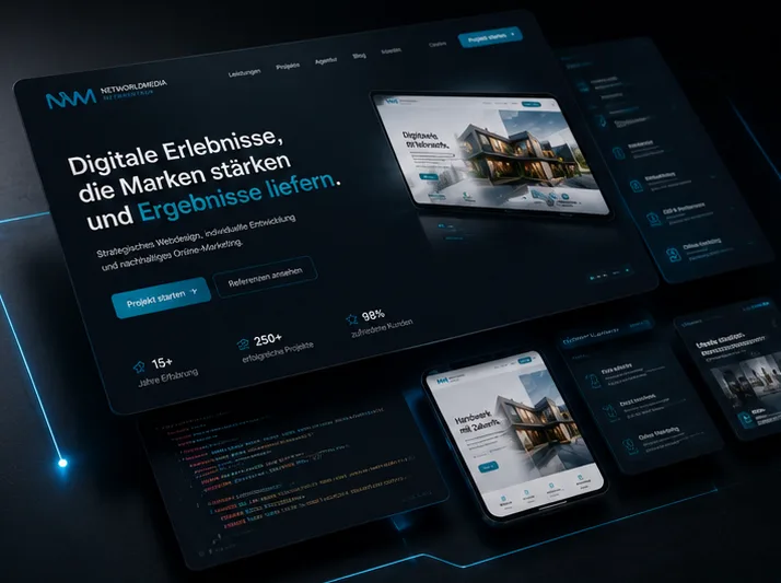 Dunkle Website-Ansichten auf mehreren Bildschirmen
